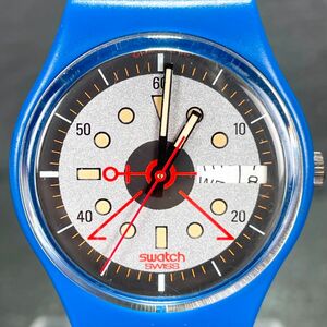 SWATCH スウォッチ BACKSLASH GS700 腕時計 アナログ クオーツ 3針 ラバーバンド カレンダー ラウンド グレー文字盤 ブルー ブラック