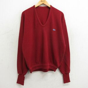 XL/古着 ラコステ LACOSTE IZOD 長袖 ブランド セーター メンズ 90s ワンポイントロゴ アクリル Vネック エンジ 23dec09 中古 ニット