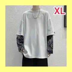 Tシャツ 白 XL 長袖 ゆったり 重ね着風 メンズ