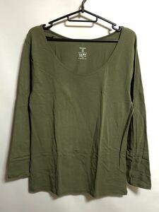 Hotcott ホットコット 丸首 長袖 Ｔシャツ【5Ｌ】カーキ 大きいサイズ モスグリーン 綿混 あったかインナー カットソー 送料込み