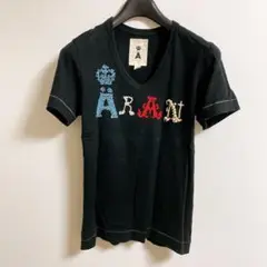 エィス　vネックtシャツ　パール装飾　刺繍文字　ロゴ