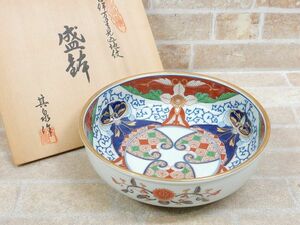 良品! 其泉窯 有田焼 古伊万里見込地紋 盛鉢 共箱 【7868y1】