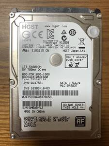 【未使用に近い】Hitachi 日立/HGST HCC541010A9E680 2.5インチHDD 1TB （使用時間：20時間未満！）