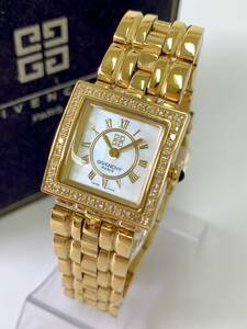 Z0253〇 1円～！ GIVENCHY ジバンシィ ジバンシー 1558962 GP ダイヤベゼル 0.30ct クォーツ ホワイトシェル コマ付属 稼働 動作確認済み