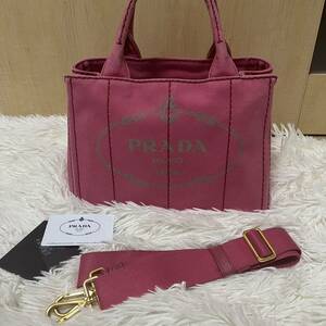 1円 PRADA プラダ B2439G カナパ キャンバス ハンドバッグ トート ショルダー 肩掛け レディース ピンク系 2WAY 