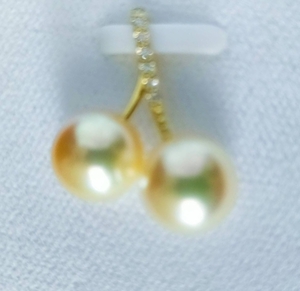 アコヤ 真珠 ペンダント トップ ナチュラルゴールドカラー 天然色 天然 ダイヤモンド 0.04ct K18 あこや 本真珠 とても可愛い!　未使用品