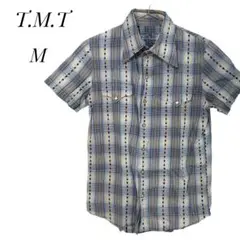 T.M.T   ティーエムティー　メンズ　半袖　チェックシャツ　ブルー　M