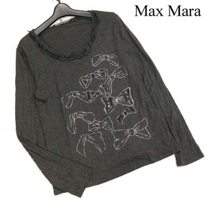 Max Mara WEEKEND LINE マックスマーラ 通年 ビジュー装飾♪ リボン プリント 長袖 カットソー Sz.L　レディース グレー　D3T00124_1#F