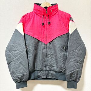 ビンテージ◎【DESCENTE】デサント スノーウェアグレー ネオンピンク ダウンジャケット 天然羽毛 POP JACK スキー メンズ サイズS/Y20192SS