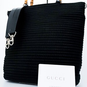 1円■超美品■GUCCI グッチ 2way バンブー キャンバス トートバッグ ショルダー ビジネス 肩掛け メンズ レディース レザー ブラック 黒 