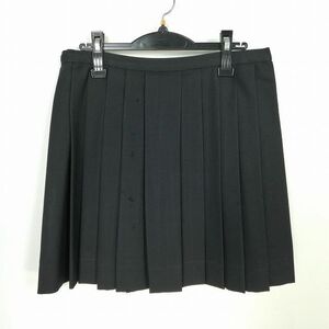 1円 スクールスカート 大きいサイズ 冬物 w80-丈44 黒 中学 高校 ミニ丈 プリーツ 学生服 制服 女子 中古 IN7162