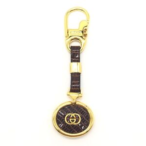 GUCCI グッチ キーホルダー クロコ型押し ブラウン ゴールド インターロッキングG キーフック ヴィンテージ アクセサリー イタリア製