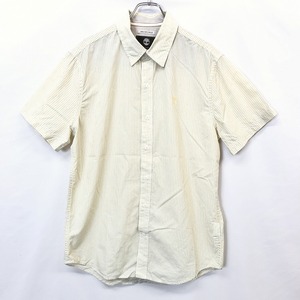 ティンバーランド Timberland シャツ ストライプ ロゴ刺繍 ポケット無し レギュラーカラー 半袖 綿100% M イエロー 黄色 メンズ 男性