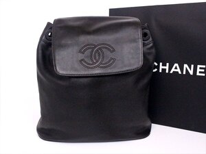 美品　CHANEL【シャネル】レザーリュックサック☆レザー☆ブラック×ブラック金具☆ココマーク☆ロゴ☆レディース