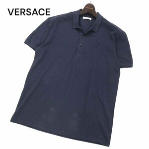 VERSACE COLLECTION ヴェルサーチ 春夏 メデューサ ワッペン★ 半袖 鹿の子 ポロシャツ Sz.XL　メンズ ネイビー　I4T01712_5#A