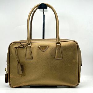 1円/希少●PRADA プラダ サフィアーノレザー ゴールド トートバッグ ハンドバッグ ミニボストン BL0095 三角ロゴ レディース