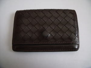 $ 美品 $ ◆ BOTTEGA VENETA ◆ ボッテガヴェネタ ◆ イントレチャート 編み込み ラム革 レザー◆ 名刺入れ カードケース◆ ダークブラウン