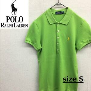 EZ2744●POLO RALPH LAUREN 鹿の子 ポロシャツ●S●イエローグリーン ワンポイント ロゴ刺繍 半袖 レディース ポロ ラルフローレン