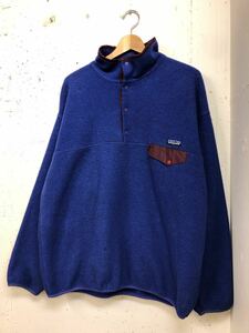 90s patagonia パタゴニア USA製　スナップT フリースジャケット シンチラ プルオーバー 紺　XL