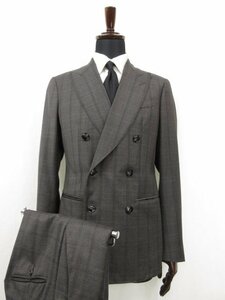 HH 極美品 【ジョルジオアルマーニ ARMANI】 NAPOLI 最高級黒ラベル ダブル6ボタン スーツ (メンズ) 44R グレー チェック 伊製 ◎27HR2500