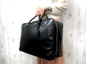 極美品 PRADA プラダ ボストンバッグ ハンドバッグ バッグ サフィアーノレザー 黒 A4収納可 メンズ 75186Y