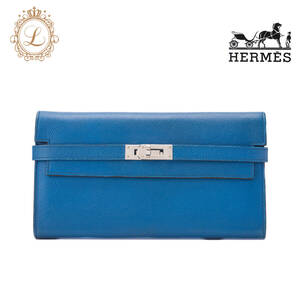 HERMES エルメス ケリーウォレット 2つ折り長財布 エプソン ブルーイズミール Blue izmir シルバー金具 レディースウォレット レディース長