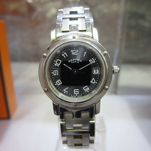 S937 中古 HERMES エルメス クリッパー CL4.210 レディース 腕時計 グレー 本体のみ