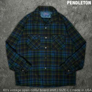 PENDLETON 60s ビンテージ USA製 オープンカラー チェック ボードシャツ ペンドルトン ウールシャツ 開襟シャツ