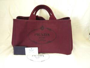 1円～!! 送料無料!! PRADA プラダ カナパ キャンバス ハンドバッグ トートバッグ ロゴプリント アマラント 赤紫系 BM1872