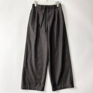 【美品】MORRIS & SONS size/0 (h) モリスアンドサンズ ウール 2プリーツ ワイド パンツ タック スラックス チェック ブラウン WIDE PANTS