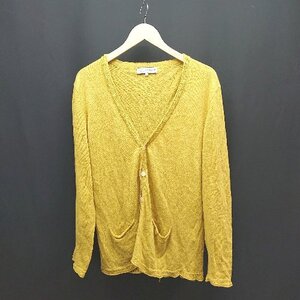 ◇ B:MING by BEAMS 麻100% フロントボタン シンプル 薄手 長袖 カーディガン サイズL イエロー レディース E