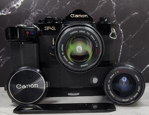 【終活】Canon F-1 後期型＋FD 55mm f1.2 S.S.C シンデレラ＋35mm f2 S.S.C 赤バッジ単焦点2本セット＋強力モータードライブMF 各動作良好 