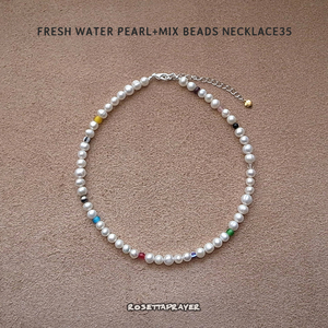 淡水パールネックレス+ミックスビーズ35cm /FRESH WATER PEARL&MIX BEADS NECKLACE35cm