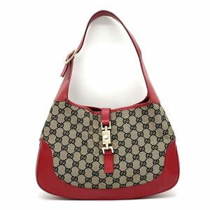 1円 良品 GUCCI グッチ GGキャンバス レザー ジャッキー ワンショルダー 肩掛け ハンドバッグ ゴールド金具 001 3306