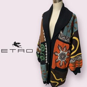 ETRO エトロ ショールカラー オーバーサイズ ニットカーディガン ロング 40 レディース コンチョボタン