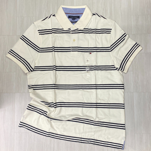 USA正規品 【L】 Tommy Hilfiger USAトミーヒルフィガー 半袖 カスタムフィット ストライプ ポロシャツ 白/紺 ボーダー (R4F-36)