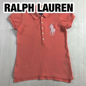RALPH LAUREN ラルフローレン 半袖ポロシャツ S(7) オレンジ キッズサイズ ビッグポニー ビーズロゴ ガール