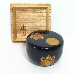 棗 高台寺棗 蒔絵 在銘 平棗 共箱茶入 茶器 茶道具 ★岡山発送★(広島発送品同梱不可)