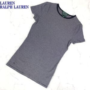 ラルフローレン ボーダー半袖TシャツブラックLAUREN RALPH LAUREN ロング丈感 コットン S/160/84A C9760