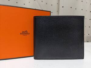 新品同様品 レア HERMES エルメス MC2 コペルニクス パンチング 二つ折り 札入れ ウォレット 財布 小銭入れ無し A刻印 ブラック