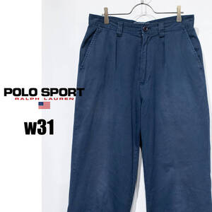 W31 / 90s POLO SPORTS RALPH LAUREN ポロ スポーツ ラルフローレン ツータック ハイウエスト コットン チノパン ポロチノ ネイビー 古着