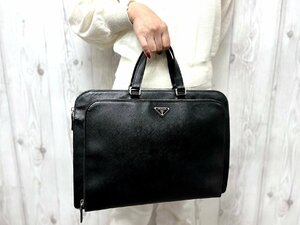 極美品 PRADA プラダ ビジネスバッグ ハンドバッグ バッグ サフィアーノレザー 黒 A4収納可 メンズ 77339Y