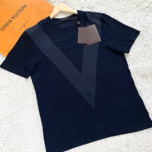 最高級美品LOUIS VUITTON半袖Tシャツ爽快コットン綿シルク絹生地VロゴL~Mブラック黒ポロシャツイタリア製伊製大きいサイズルイヴィトン