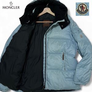 極暖！Lサイズ●MONCLER モンクレール 2way ダウンジャケット ブルゾン フード取外可 袖ロゴワッペン 3 ライトブルー ブラック 黒 茶タグ