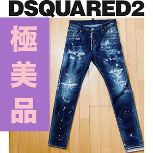 極美品 DSQUARED2 Skater Jean 44 ディースクエアード スキニー ブラック デニム パンツ ダメージ加工 リペア デストロイ destroyed skinny