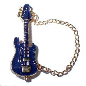 エレキギター　ベース　エナメル　ブローチ　ピンブローチ　ピンバッジ　バッジ　ラペルピン　青色　ブルー　ストラップ　安全ピン