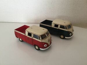 ◯WELLY(ウェリー)/VW T1 DOUBLE CABIN PICK UP/ヴィンテージ加工 ミニカー/フォルクスワーゲン/ピックアップ トラック/レッド&グリーン