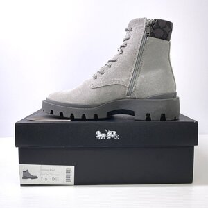 【24.5cm】COACH コーチ Citysole Boots シティソール サイドジップ スエード レザー ブーツ グレー NB1314