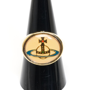 廃盤 ヴィヴィアンウエストウッド エナメル ボタン リング 指輪 オーブ　17号 ゴールド 925 ベージュ Vivienne Westwood ビンテージ