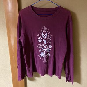 ルシアンペラフィネ メンズ スカル ロングTシャツ サイズXS バーガンディ